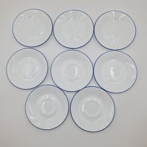 8pc Corelle Celestial Blue Swirl Saucers Blue Rim White Vitrelle 6.25 Inch USA